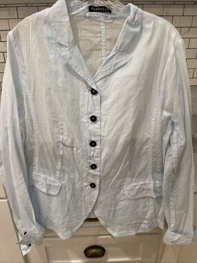 Rundholz Blouse Jacket Womens Medium Blue Sheer Button Up Blazer Top Shirt